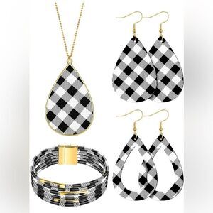 4 Pieces Glitter Jewelry Bracelet,‎ Earrings, Necklace in Black/White